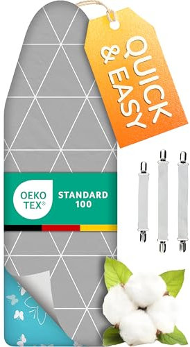 smart&gentle Pratico e Morbido Copriasse da Stiro 140 x 45 cm - Copri Asse da Stiro Telo Universale per Ferri a Vapore, con 3 Elastici in Dotazione
