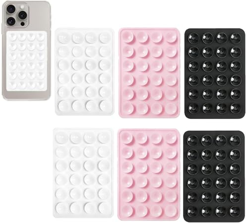 Leeneen 6PCS Support en silicone avec ventouse pour téléphone, support adhésif collant, support à ventouse antidérapant pour téléphone, pour téléphones de voiture et alimentations mobiles (blanc, rose