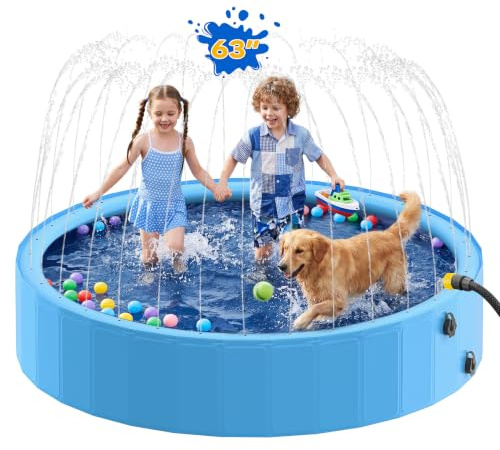 Raxurt Faltbarer Hundepool mit Sprinkler 160 cm, Robustes Rutschfestes PVC