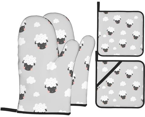 Guanti Da Forno E Presine Da Cucina Set, Sheep Guanti Da Forno Morbida Guanti Da Cucina Professionale Guanti Da Barbecue Per Cucinare Microonde Ringraziamento