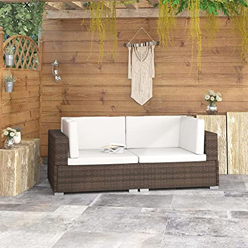 CINDERFUL Ecksofas 2 STK. mit Auflagen Poly Rattan Braun,Rattan Ecksofa LoungeSet: Stilvoll, Funktional für Garten & Terrasse Gartensitzmöbel