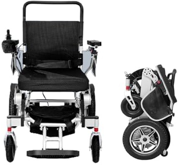 Silla De Ruedas Electrica Plegable Ligera Adultos,Silla De Ruedas De Viaje,Plegable Todo El Terreno Silla De Ruedas Eléctrica Para Ancianos,Con Ruedas Duraderas,Joystick De Fácil Manejo A