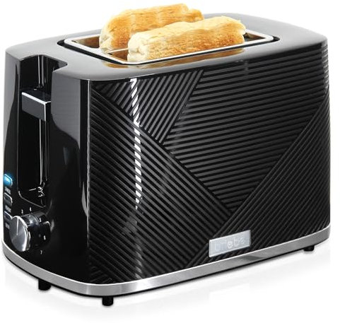 briebe Elegance Tostadora Pan Ranura Ancha, Tostador 2 Rebanadas, 7 Niveles Tostado, Calientapanecillos, Función Cancelar, Recalentar y Descongelar, Bandeja Recogemigas, 870W, Diseño Moderno Negro