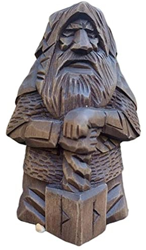 Odin Wikinger -Staty Från Kunstharz, Viking Staty Handicrafts Ornament Viking Sculpture CraftsManship med Spjutform för Trädgårdsdekoration (Thunder - Hammer)