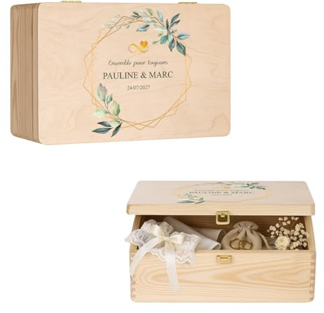 Maverton Erinnerungsbox mit Farbdruck - Aufbewahrungsbox mit Deckel - personalisierte Geschenke für Paar zur Hochzeit - Hochzeitsgeschenke - aus Kiefernholz | Aufbewahrungsboxen aus natürlichem Kiefernholz, Geschenke zum Hochzeitstag, für Paare, Briefe, Fotos oder Andenken