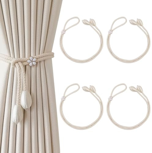 ZoeWei Vorhang Raffhalter, 4 Stück Einstellbar Gardinenhalter Raffhalter für Vorhänge Handgestrickte Baumwolle Gardinen Raffhalter Vorhanghalter für Wohnzimmer Büro Schlafzimmer