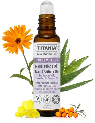 TITANIA Nagelöl Roller - Natürliches Cuticle Oil & Nagelhautöl zur intensiven Nagelpflege mit 8 Ölen & Aloe Vera - COSMOS NATURAL, Vegan, Dermatologisch bestätigt, Made in Germany, 10ml