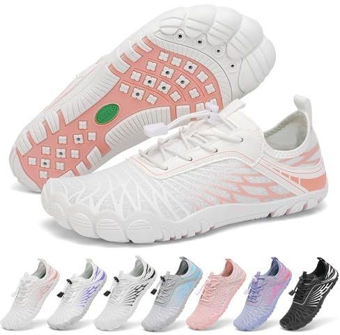 SAGUARO Scarpe Barefoot Minimaliste Donna Scarpette da Acqua Traspiranti Asciugatura Rapida Scarpe da Scoglio Antiscivolo per Bagno Spiaggia Yoga Surf, Arancione, 38 EU