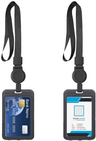 2 piezas portatarjetas de cuello retráctil con cordón, para personal de oficina, protección de tarjetas de identificación de oficina, estudiante, exposición, autobús (negro)