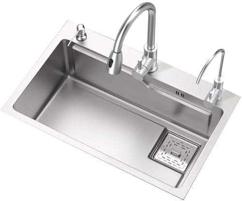Lavello a vasca singola in argento con rubinetto estraibile e accessori di scarico3 mm in acciaio inox lavello da cucina per casa/ristorante/piscina lavastoviglie