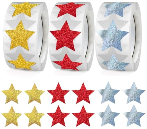 1500 Stück Aufkleber Sterne, Glitzer Belohnung Sternaufkleber für Kinder, Sticker Weihnachtssticker, Weihnachts Sticker Sterne, Selbstklebende Deko Stern-e für DIY Basteln Grußkarten, Geschenke