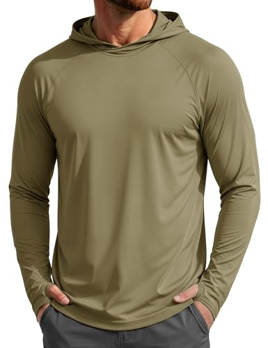 MAGCOMSEN Men's Long Sleeve Running Gym T Shirt Sun Protection UPF 50+ Hooded Top Lightweight Quick Dry Breathable Sports Hoodies,L