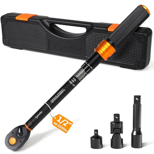 ss shovan Set di chiavi dinamometriche da 1/2, chiave dinamometrica per auto, 40-220 Nm, certificazione GS, con adattatore da 3/8, regolabile a 72 denti, per auto, moto, camion, precisione ± 3%