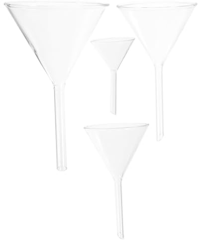 Veemoon Embudo de Vidrio de Laboratorio 4 Piezas Varilla Corta, Tamaños 40-90 MM, para Experimentos Científicos y Uso en Investigación Química y Biológica
