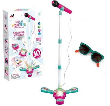 Machine de karaoké pour enfants avec support – Hauteur réglable, microphone Bluetooth pour enfants, lumières de scène rotatives et 20 chansons de danse, sons d'encouragement et de clap pour une