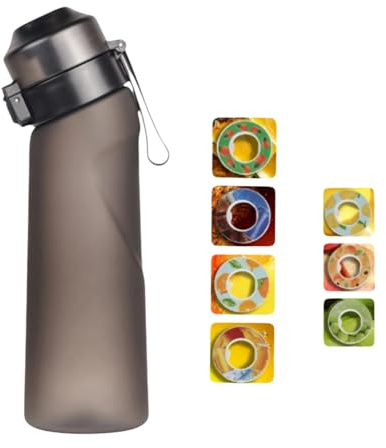 Générique Gourde de Sport 650 ml avec Paille, Étanche, Dégradé Bleu Violet, Inclut 7 Capsules Aromatisées sans Sucre (Noir mat)