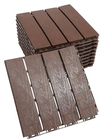 Lot de 10 lames de terrasse en polypropylène composite, 30 x 30 cm, pour balcon et terrasses, dalles de sol WPC avec système à clic (10)