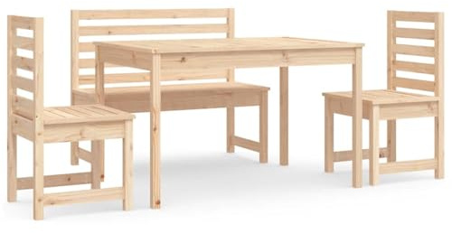 pokgdf Klassische Gartengarnitur aus Kiefernholz: 4-TLG. Garten Essgruppe Massivholz für Terrasse mit robusten Gartentischen und Stühlen aus Holz für den Außenbereich
