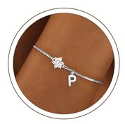 Fezodo Einschulung Geschenk - Armband mit Buchstaben für Frauen Mädchen | Vergoldet/Versilbert Blume Armband Hypoallergen Herz Armbänder Geburtstagsgeschenk Geschenke für Frauen Mädchen Kinder