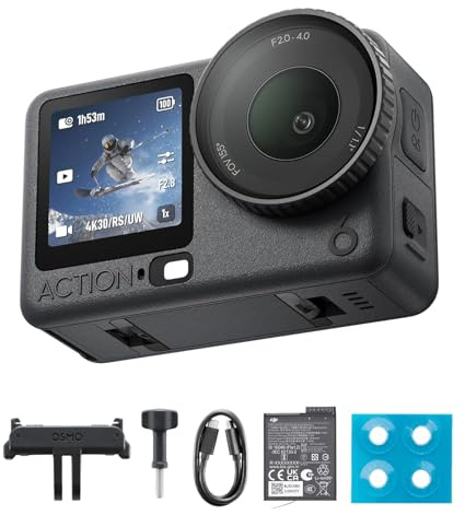 DJI Osmo Action 6 Essential Combo, Action Camera With 1/1.1″ Square Sensor, 4hrs Battery, Variable Aperture of f/2.0–f/4.0, Action Camera 8K (Osmo Action 6 Essential Combo)