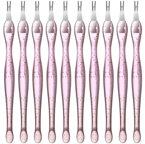 Pousseur de Peau Morte en Acier Inoxydable Rose, Lot de 10 | Outil de Manucure à Fourche Incisive, Pp et Acier Inoxydable, Usage Salon ou Maison