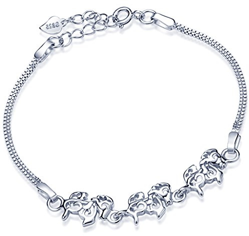 Yumilok 925 Sterling Silber Hohle Ross Pferde Charm-Armband Armkette Strangarmband Armschmuck für Damen Frauen Mädchen, 6.3-7.5 Verstellbar