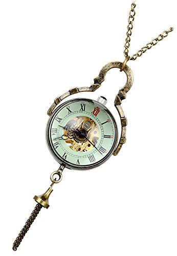 Lancardo, orologio da tasca con scheletro, movimento meccanico steampunk, sfera di cristallo romana, con catena