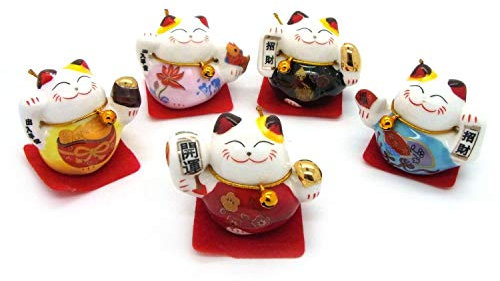 Starlet24 5er-Set Chinesische Glückskatzen aus Keramik Deko Glücksbringer Winkekatzen 131049