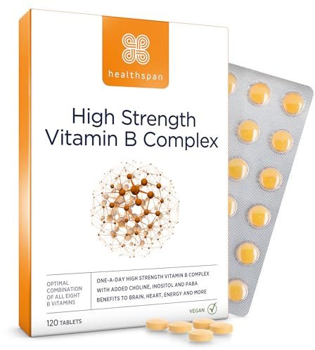 Healthspan Hochstarker Vitamin B-Komplex | Unterstützt Gehirn, Herz | Fördert die Energie im Alltag | Unterstützt das Immunsystem | Reduziert Müdigkeit | Vegan | 120 Tabletten