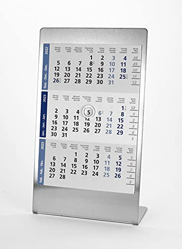 HiCuCo 3-Monats-Tischkalender für 2 Jahre (2027 und 2028) - Aufstellkalender - Edelstahl - TypE2