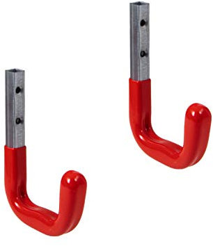 Gedotec Wandhaken Garage mit Gummierung rot Metall-Haken Werkstatt für Wand-Montage | Schwerlast-Gerätehalter 80 x 120 mm | Tragkraft 45 kg | Haken für Garten-Geräte | 2 Stück - Montagehaken-Set