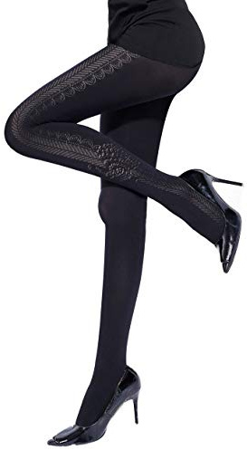 PrettyLoveHose Collant Voile Noir Opaque Motif Dentelle Jacquard Pantyhose