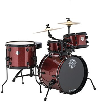 Ludwig Pocket Kit från Questlove | Allt-i-ett-trumset för nybörjare | Inkluderar 4 trummor, höghattar, krasch/åka cymbal, pedaler, tron och pinnar | Vinröd finish (LC178X025)