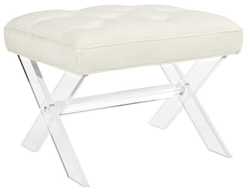 Modway Swift Acrylic X-Base Entryway Modern Bench With Tufted Fabric Upholstery in Ivory