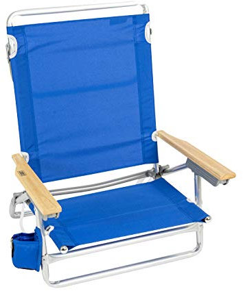 Rio Beach Classic 5-Position Lay-Flat Folding Chair, Outdoor Pool and Beach Chair with Carrying Strap and Towel Bar, Blue
