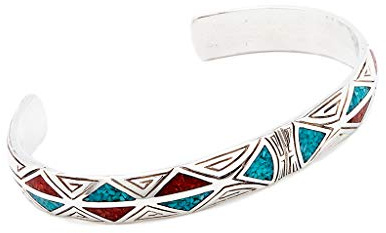 Indianerschmuck Armreif Türkis Koralle Chip Inlay Navajo Style USA Westernschmuck 925 Sterling Silber