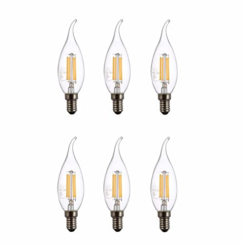 TEKLED Lot de 6 ampoules LED à filament C35 E14 non compatible avec variateur d'intensité 4 W 40 W Blanc chaud 2700 K