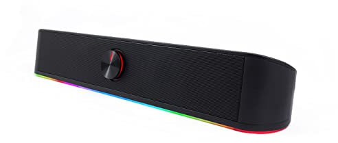 CoolBox DeepGaming Barra Sonido PC con Iluminación RGB R200B - Altavoces PC Gaming Estéreo 2.0, 6 W RMS, Entrada 3,5 mm Jack + Bluetooth 5.0, para PC, Ordenador Portátil, TV - Negro