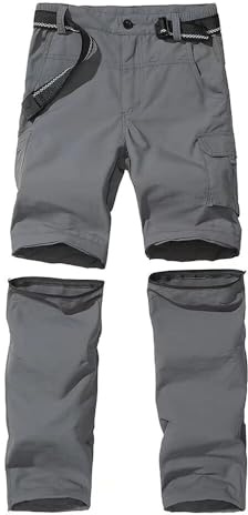 Boys Mens Scout Hiking Pants,Youth Casual Outdoor Quick Dry Waterproof Climbing Fishing Trousers Grey