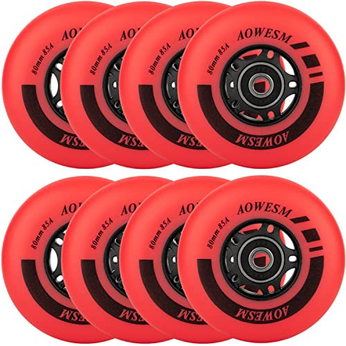 AOWESM Inline Skate WheeIs 85A Outdoor Inline Roller Hockeyschlittschuhe Ersatzräder mit Kugellagern ABEC-9 und schwebenden Abstandshaltern, 72 mm/76 mm/80 mm Größen, 8 Stück (rot, 72 mm)