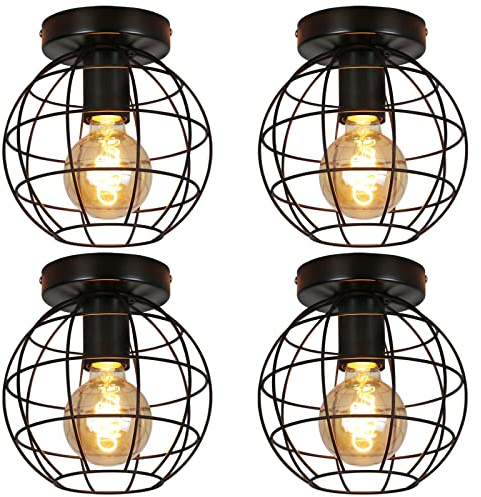 ZMH 4ER Deckenleuchte vintage Deckenlampe flur - schwarz Retro Lampe E27 | Fassung industrielle runde Flurlampe aus metall leuchte für gang küche schlafzimmer wohnzimmer - max 40W - Ø180mm