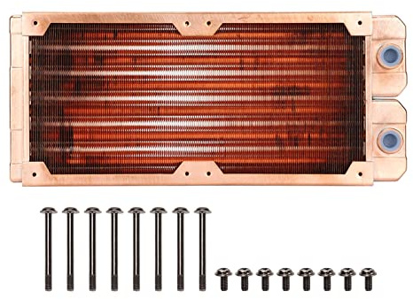 Radiatore in Rame per CPU, di Raffreddamento a Liquido Fai-da-te Filettatura G1/4 Alette Ad Alta Densità Spesse 27 Mm Tubi in Rame a Doppia Radiatore in Rame