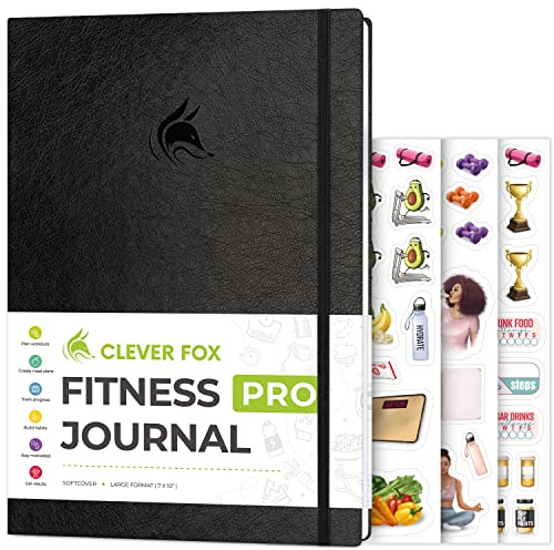 Clever Fox Fitness Journal PRO – Workout & Meal Planner with Habit Tracker – Exercise Log Book – Fitness Planner, 6 Months (Black)