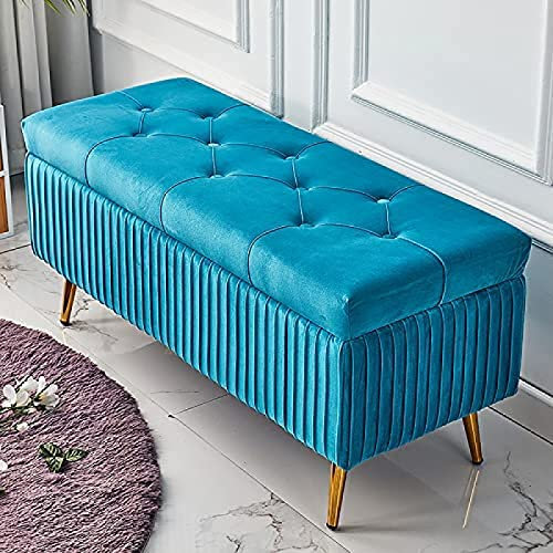 CJGKDJS Luxuriöse Polsterbank Aus Samt,Premium-Dekoration, Möbel, Ende Der Bettbank, Aufbewahrung, Ottomane, Blau, 80 X 40 X 45 cm (31 X 16 X 18 Zoll)