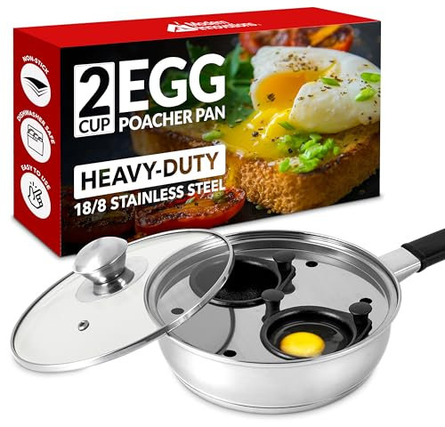 Sartén escalfadora de huevos antiadherente, 2 hueveras, fácil de escalfar de acero inoxidable, perfecta para hacer huevos Benedict, sartén para escalfar huevos, espátula de silicona sin PFOA Modern