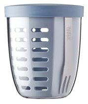 Mepal – Fruit & Veggie Pot Ellipse – Fruit container – Ideal For Fruit and Vegetables On The Go – Fruit Box With Fork & Colander – 600 ml – Nordic Blue