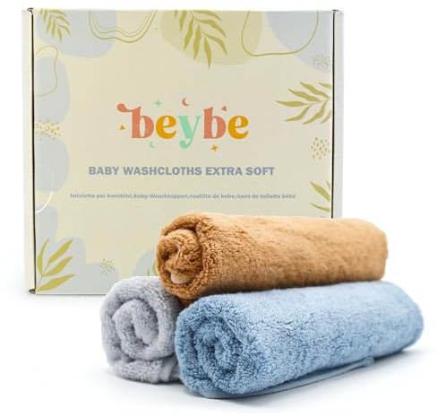 Beybe Premium Bambus Tücher Baby waschlappen weich 50 x 25 cm - 3-Pack Bambustücher Neugeborene - Ideal für Babys, Kleinkinder - Superweiche
