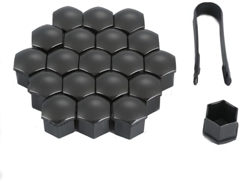 PAITOK Radmutterkappe, 20 Stück Universal Chrom Kunststoff Radbolzenmutternabdeckungen Radmutterabdeckungen mit Entfernungswerkzeug-Set für Autos (Schwarz, 17mm)