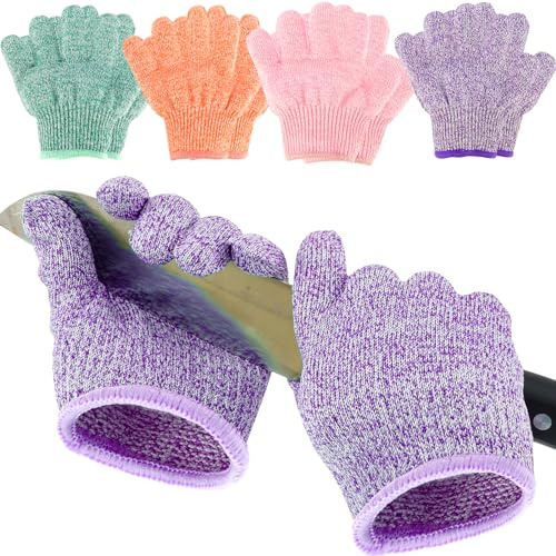 Kids Cut Resistant Gloves, 4Pairs Childrens Garden Gloves Level 5 Protection Cutting Gloves for Kids XXS Kitchen Cut Gloves for Cooking Whittling Wood Carving Gardening and DIY