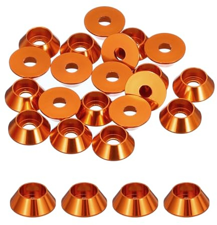QUARKZMAN Lot de 20 Rondelles Coniques M3 en Aluminium Anodisé (Orange) | Rondelles de Tête de Goupille, pour Vis RC/FPV/PC/Drone, pour Pièces de Modèles d'Accessoires Mécaniques